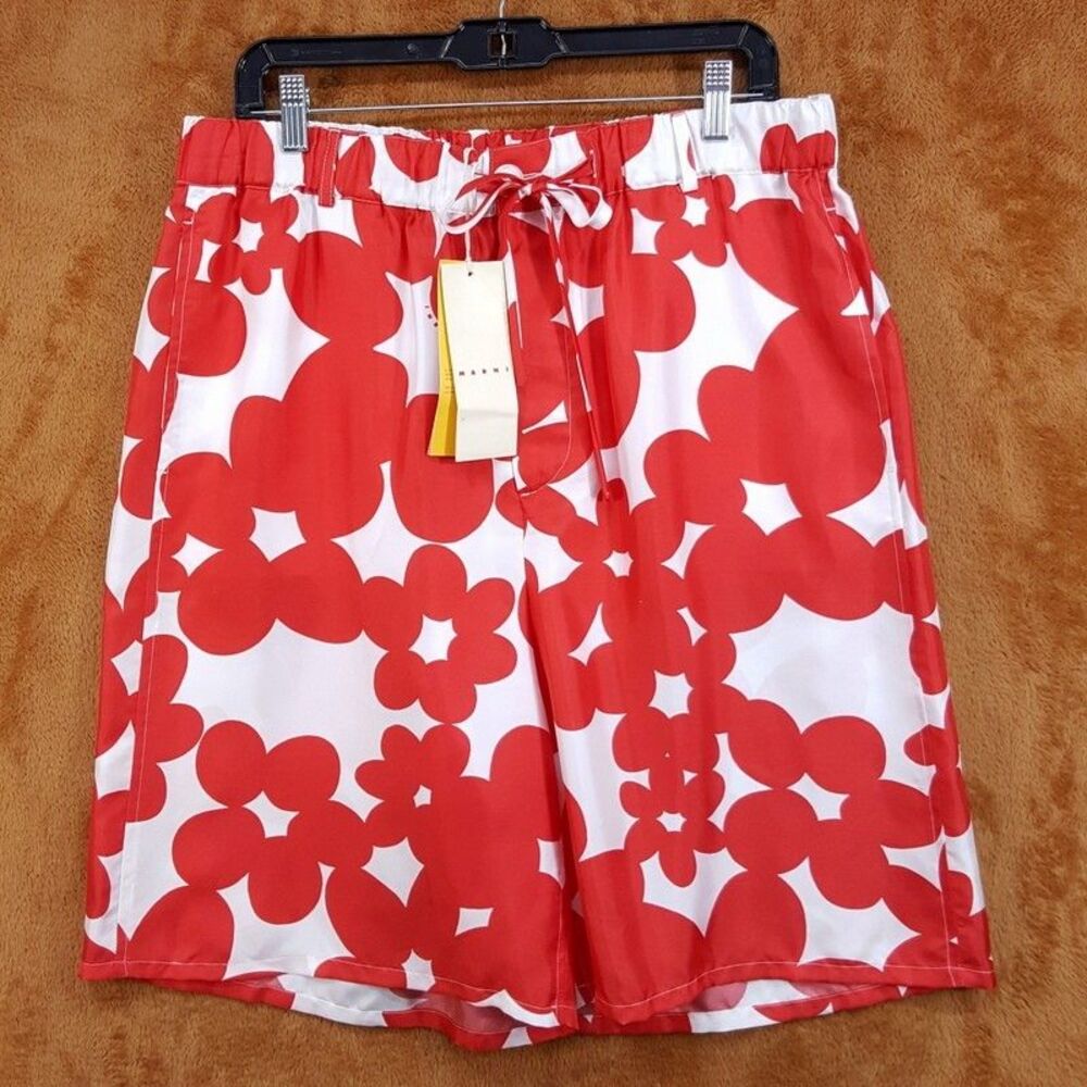 MARNI Shorts Mens Size 50 Red White Floral DILLIES Silk Twill $935
